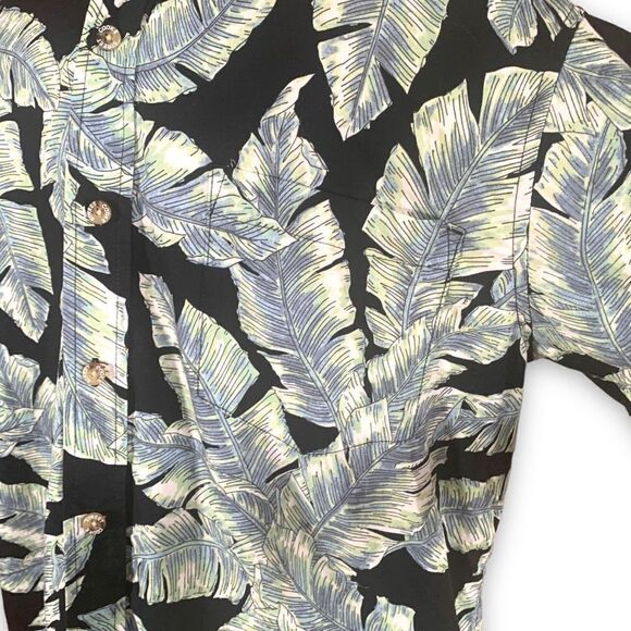 Cooke Street Top Black Green Tropical Palm Printed Button Down Hawaiian Shirt - Picture 5 of 10